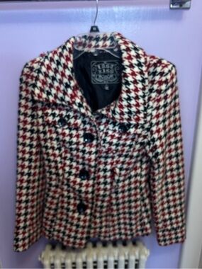 Last Kiss Red & Black Houndstooth Peacoat Jacket
